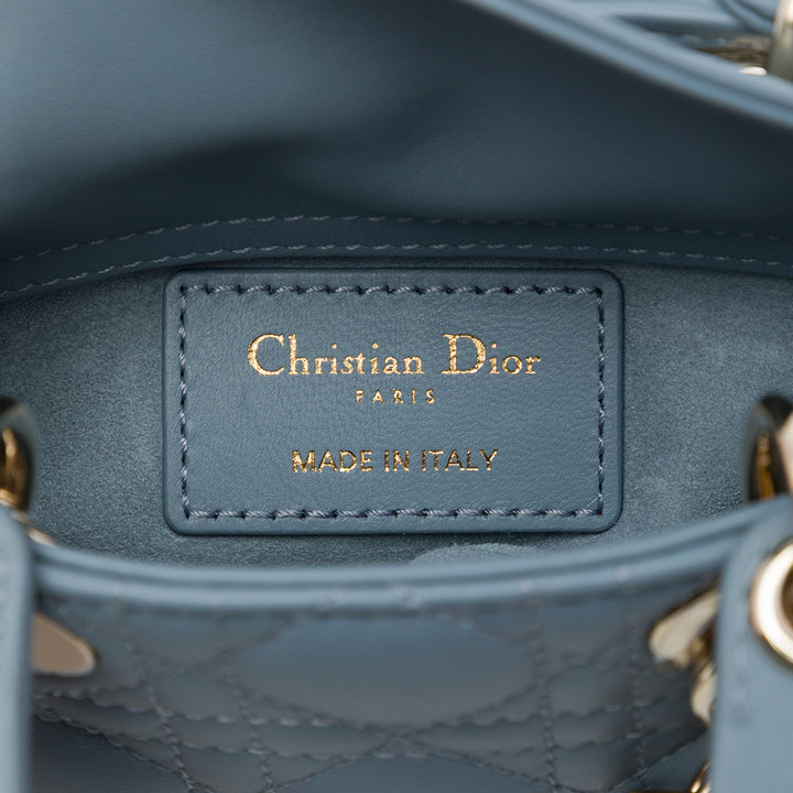 Dior Lady Dior Cannage Micro Cuir d'agneau Bleu – vue 5 – GABY PARIS