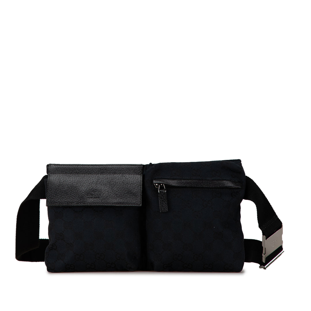 GG Canvas Double Pocket Belt Bag Black - Gaby Paris