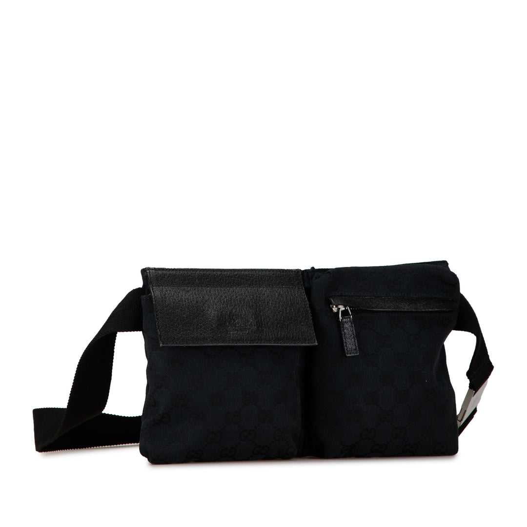 GG Canvas Double Pocket Belt Bag Black - Gaby Paris