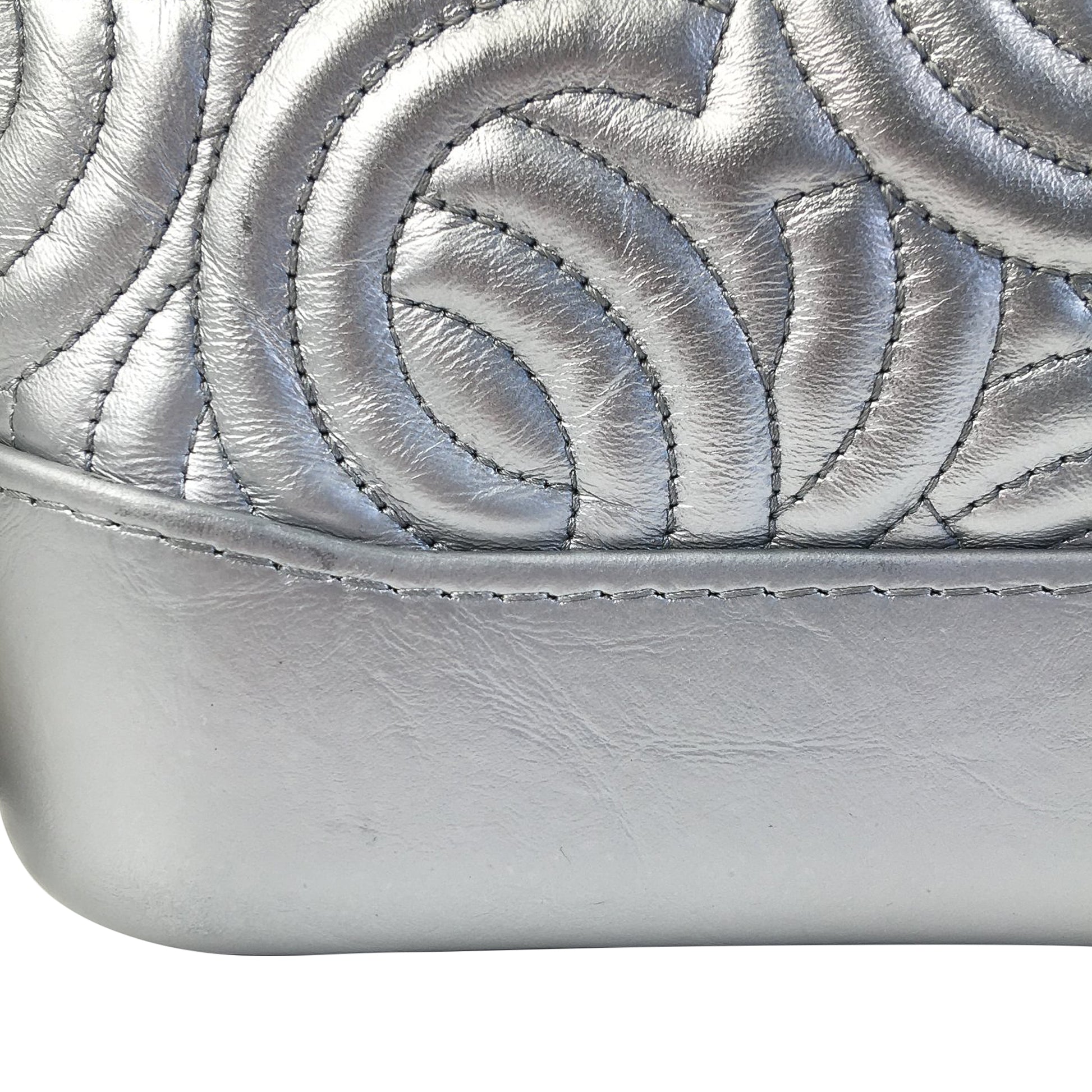 Small CC Stitched Calfskin Gabrielle Crossbody Bag Silver - Gaby Paris