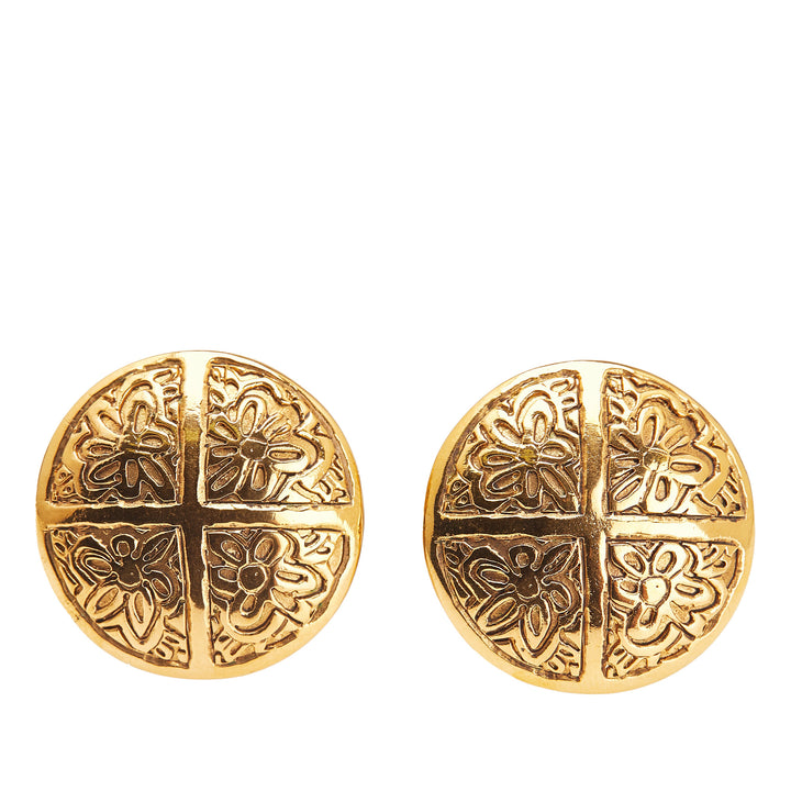 Gold Plated Camellia Cross Dome Clip On Earrings Gold - Gaby Paris