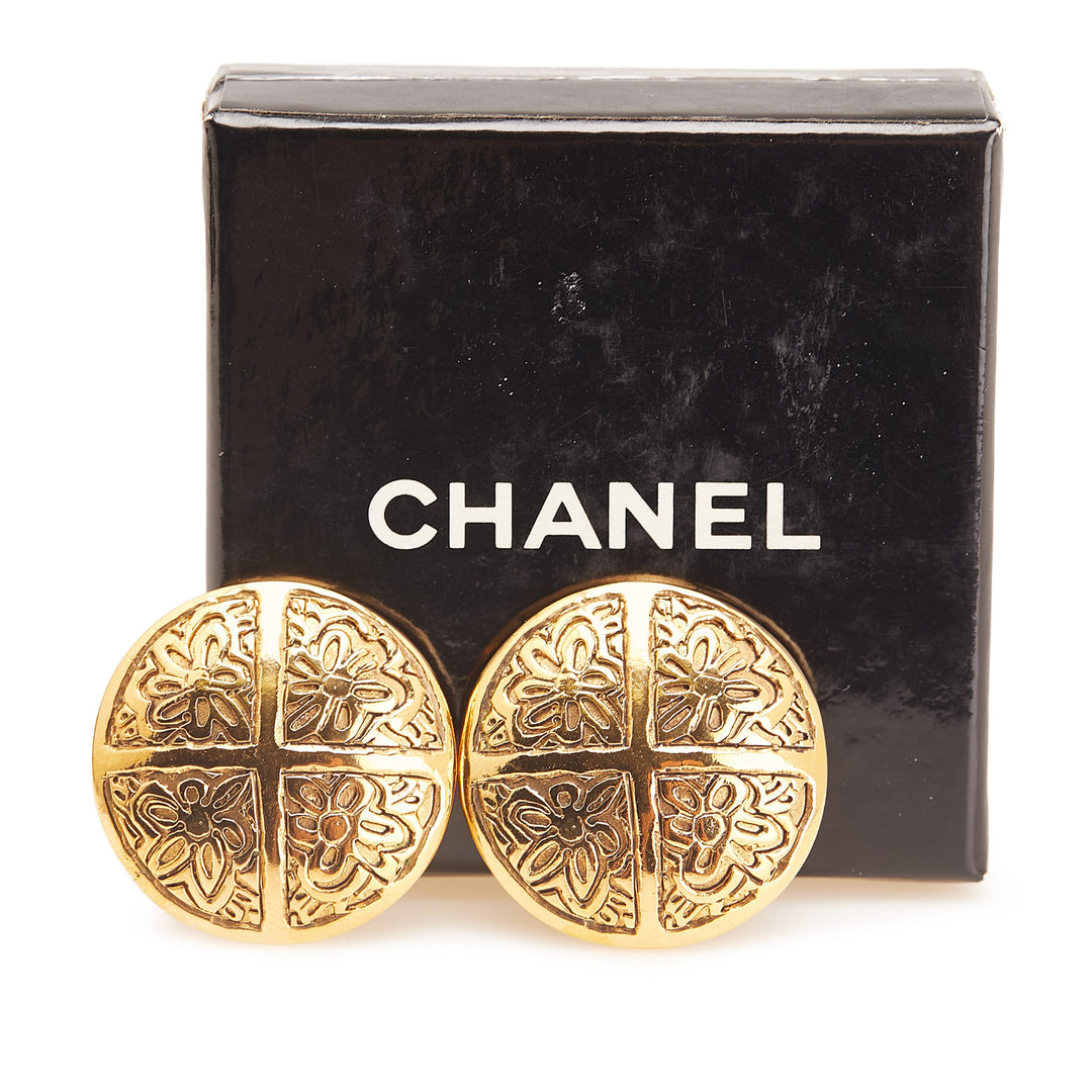 Gold Plated Camellia Cross Dome Clip On Earrings Gold - Gaby Paris