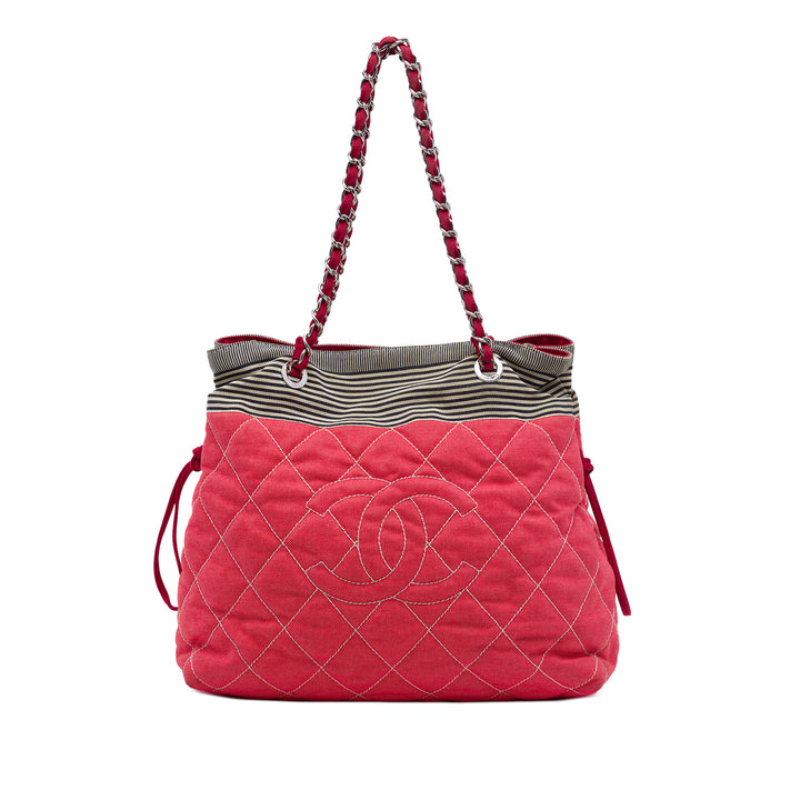 Chanel CC Matelassé Jean Grosgrain Drawstring Cabas