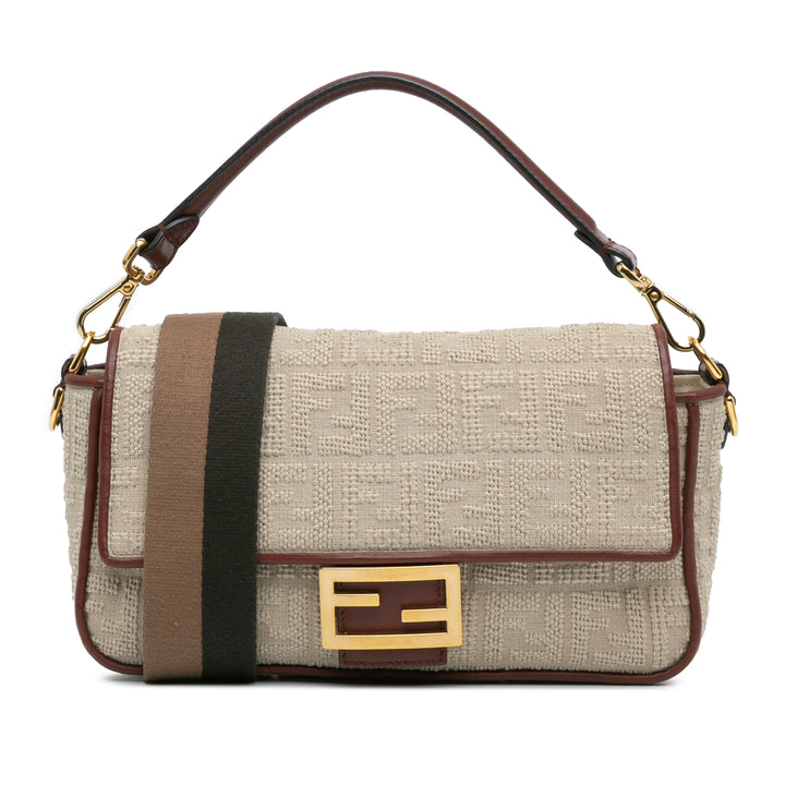 Zucca Embroidered Canvas Baguette Satchel Brown - Gaby Paris