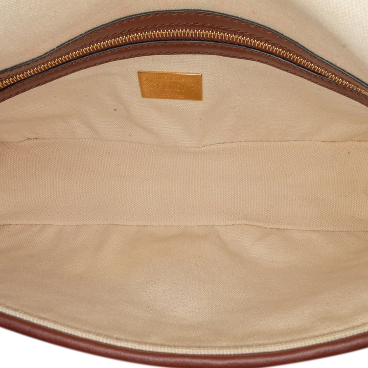 Zucca Embroidered Canvas Baguette Satchel Brown - Gaby Paris