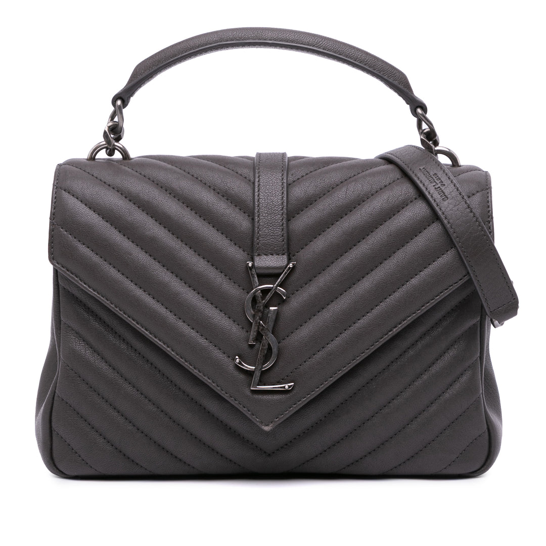 Medium Monogram Chevron Sheepskin College Satchel Gray - Gaby Paris