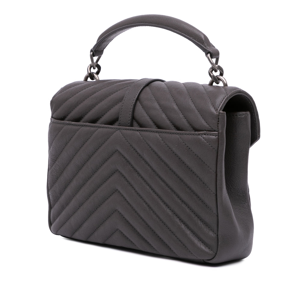 Medium Monogram Chevron Sheepskin College Satchel Gray - Gaby Paris