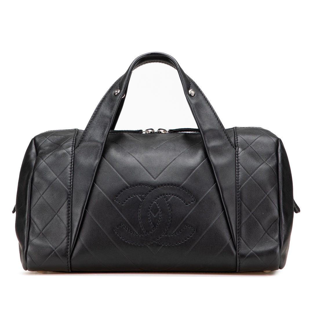 CC Chevron Quilted Lambskin Boston Black - Gaby Paris