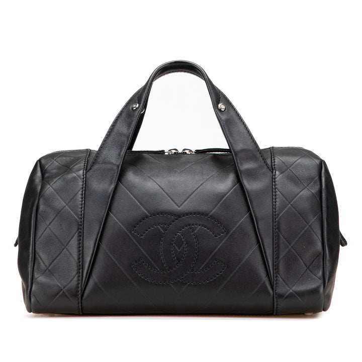 CC Chevron Quilted Lambskin Boston Black - Gaby Paris