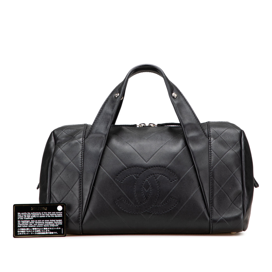 CC Chevron Quilted Lambskin Boston Black - Gaby Paris