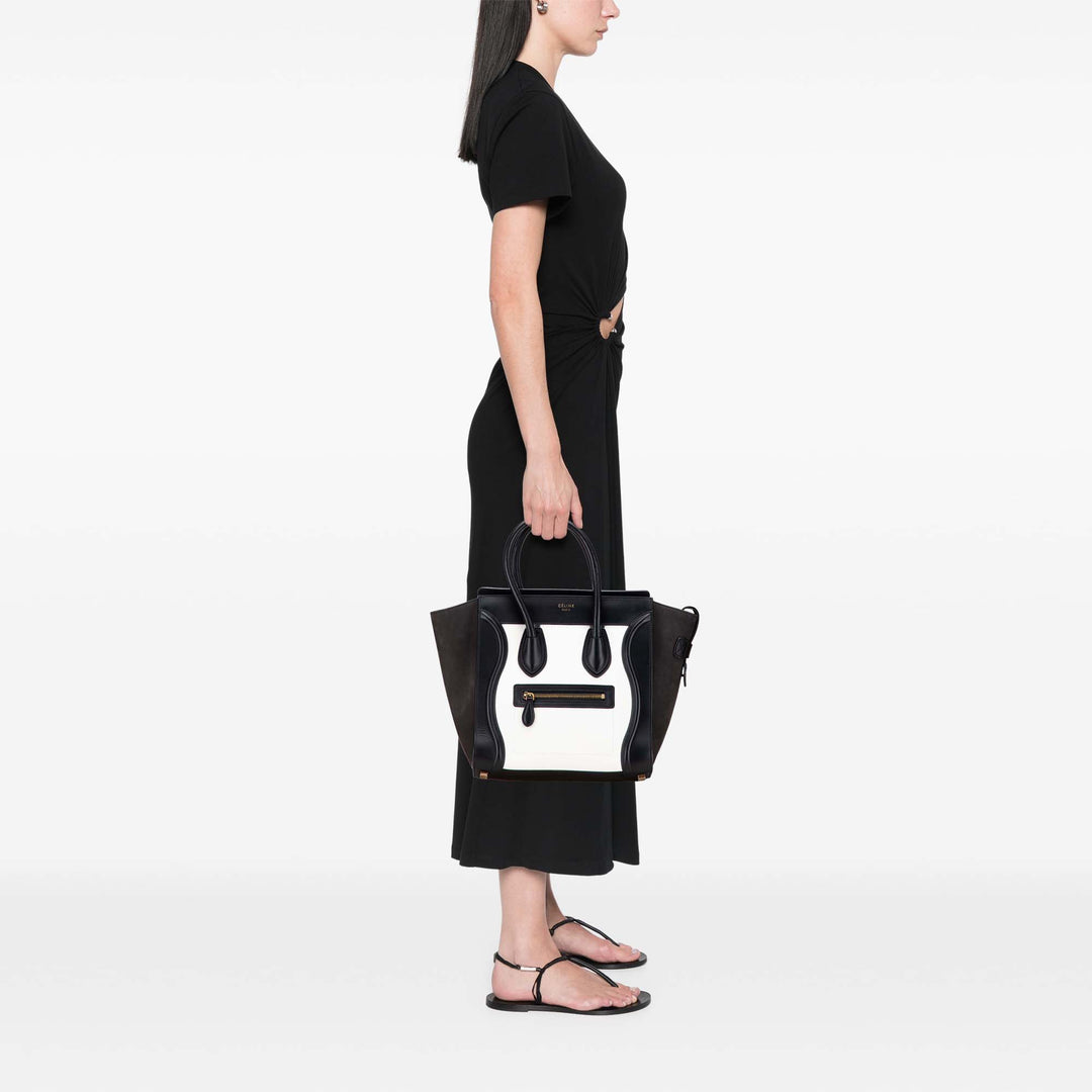 Celine Micro Bicolor Nubuck and Drummed Cuir de veau Luggage Cabas Blanc