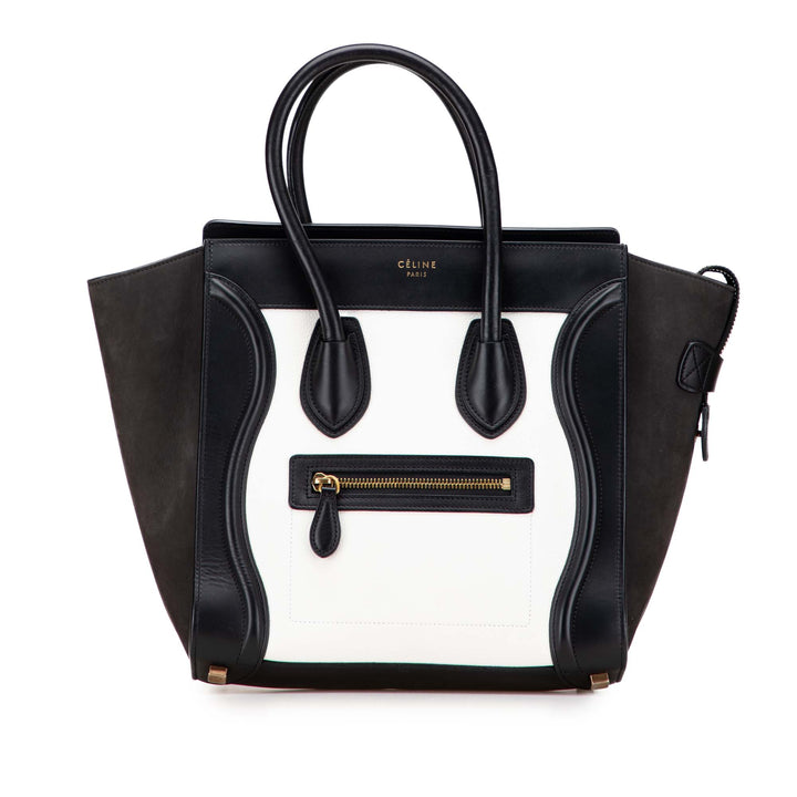 Celine Micro Bicolor Nubuck and Drummed Cuir de veau Luggage Cabas Blanc