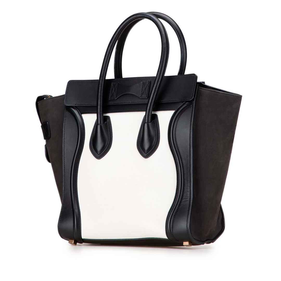 Celine Micro Bicolor Nubuck and Drummed Cuir de veau Luggage Cabas Blanc
