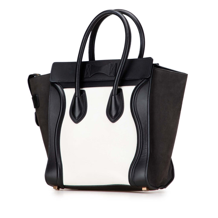 Celine Micro Bicolor Nubuck and Drummed Cuir de veau Luggage Cabas Blanc