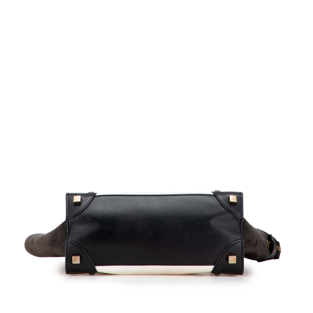 Celine Micro Bicolor Nubuck and Drummed Cuir de veau Luggage Cabas Blanc