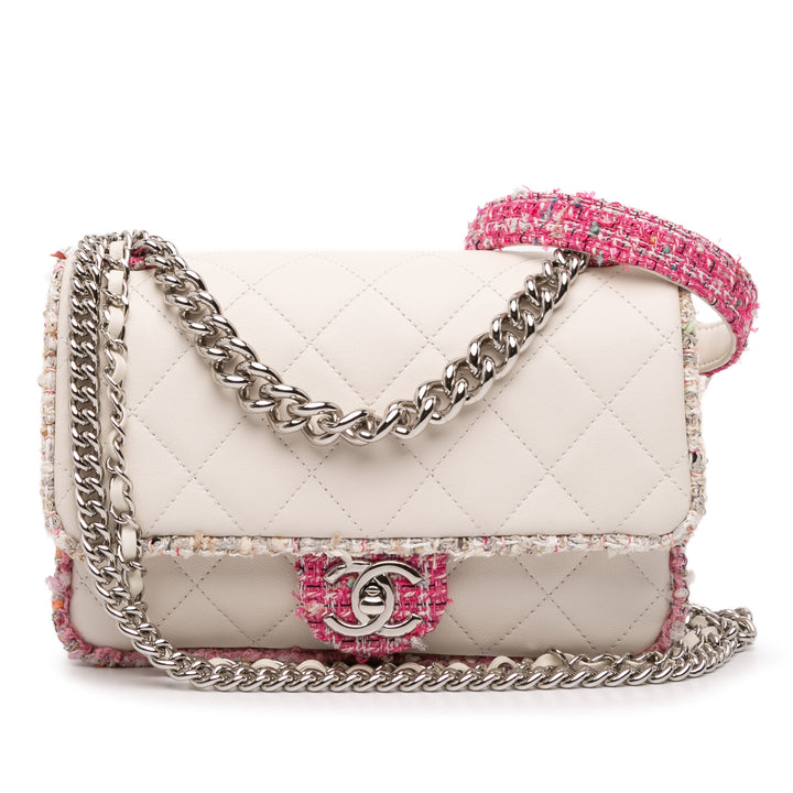 Chanel Quilted Cuir d’agneau and Tweed Elegant Trim Flap Blanc
