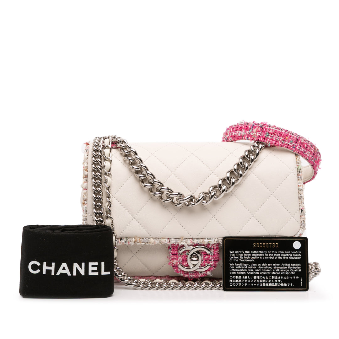 Chanel Quilted Cuir d’agneau and Tweed Elegant Trim Flap Blanc