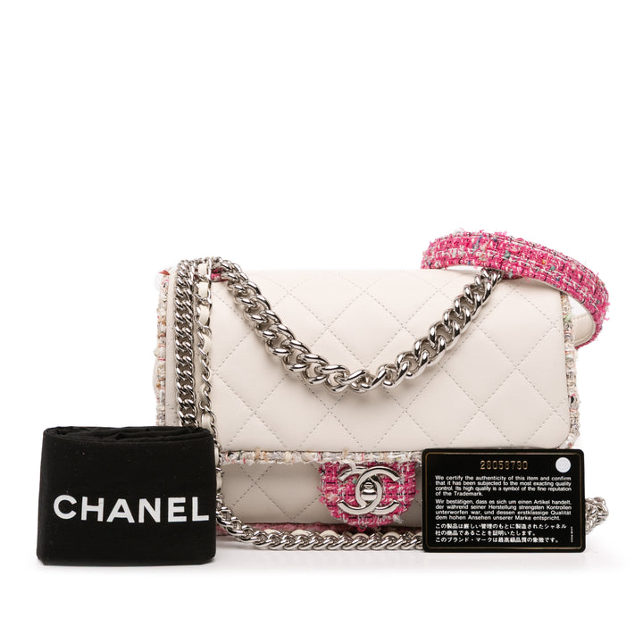 Chanel Quilted Cuir d’agneau and Tweed Elegant Trim Flap Blanc