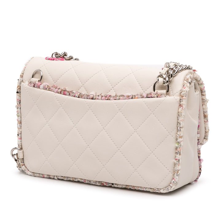 Chanel Quilted Cuir d’agneau and Tweed Elegant Trim Flap Blanc