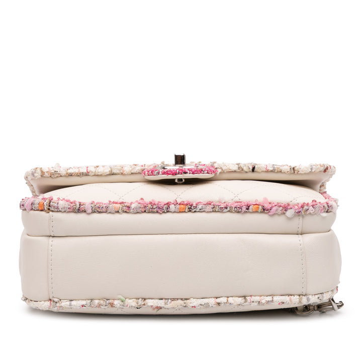 Chanel Quilted Cuir d’agneau and Tweed Elegant Trim Flap Blanc