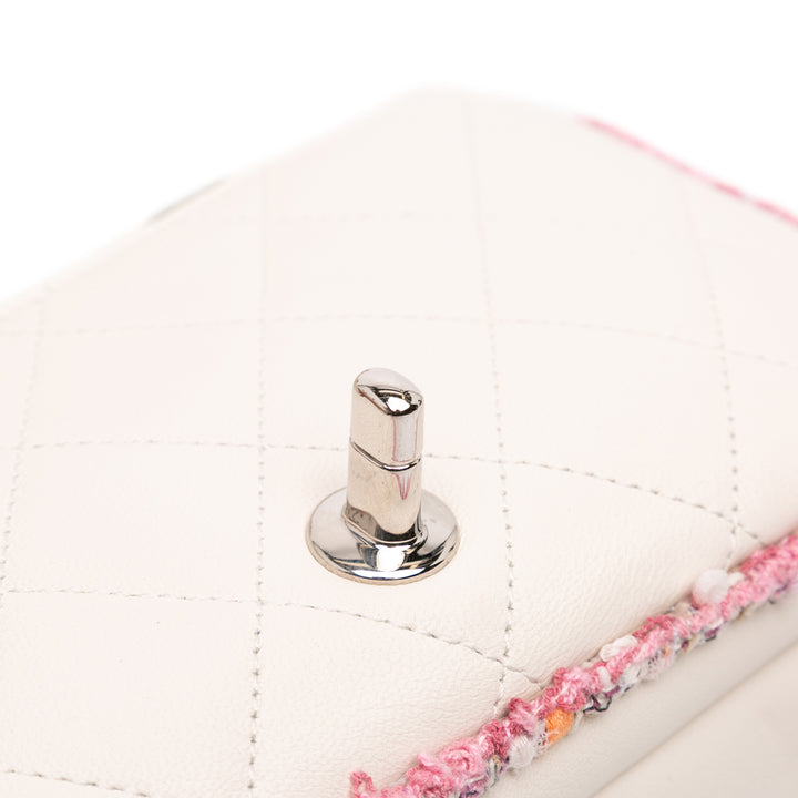 Chanel Quilted Cuir d’agneau and Tweed Elegant Trim Flap Blanc