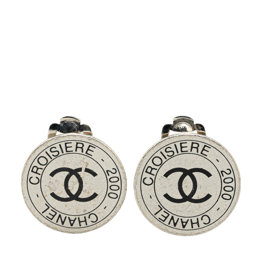 Silver Cruise CC Logo Disc Clip on Earrings Silver - Gaby Paris