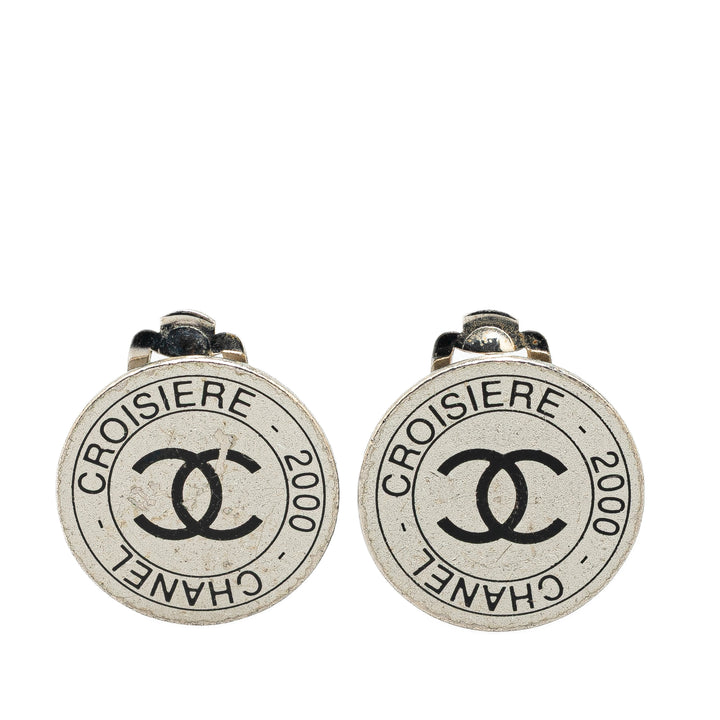 Silver Cruise CC Logo Disc Clip on Earrings Silver - Gaby Paris