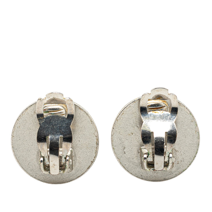 Silver Cruise CC Logo Disc Clip on Earrings Silver - Gaby Paris