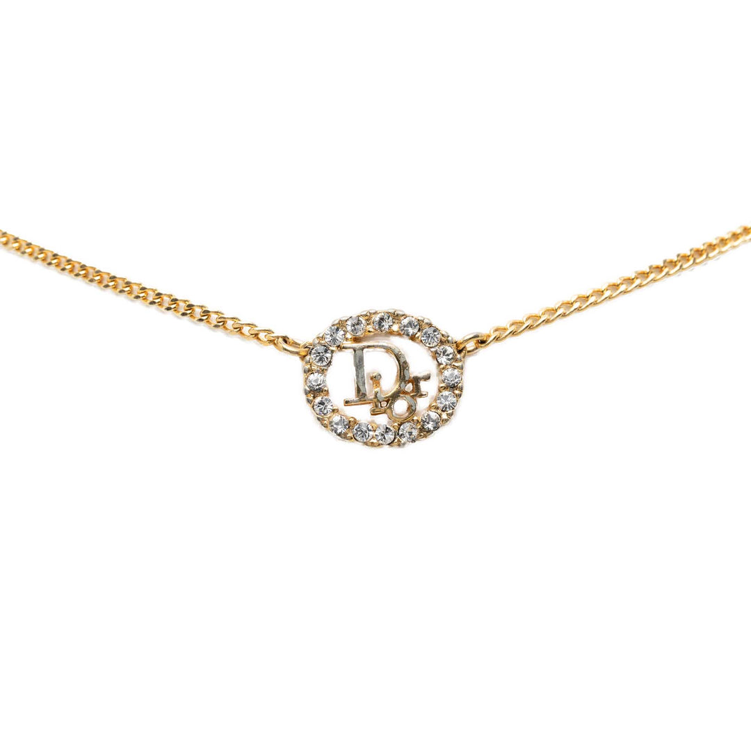 plaqué Strass CD Logo Pendant Collier Doré