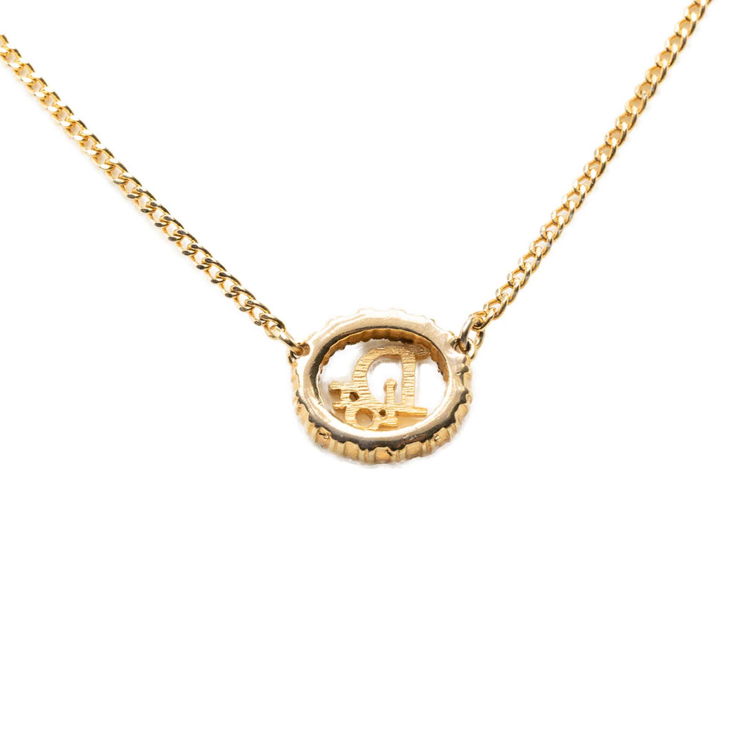 plaqué Strass CD Logo Pendant Collier Doré