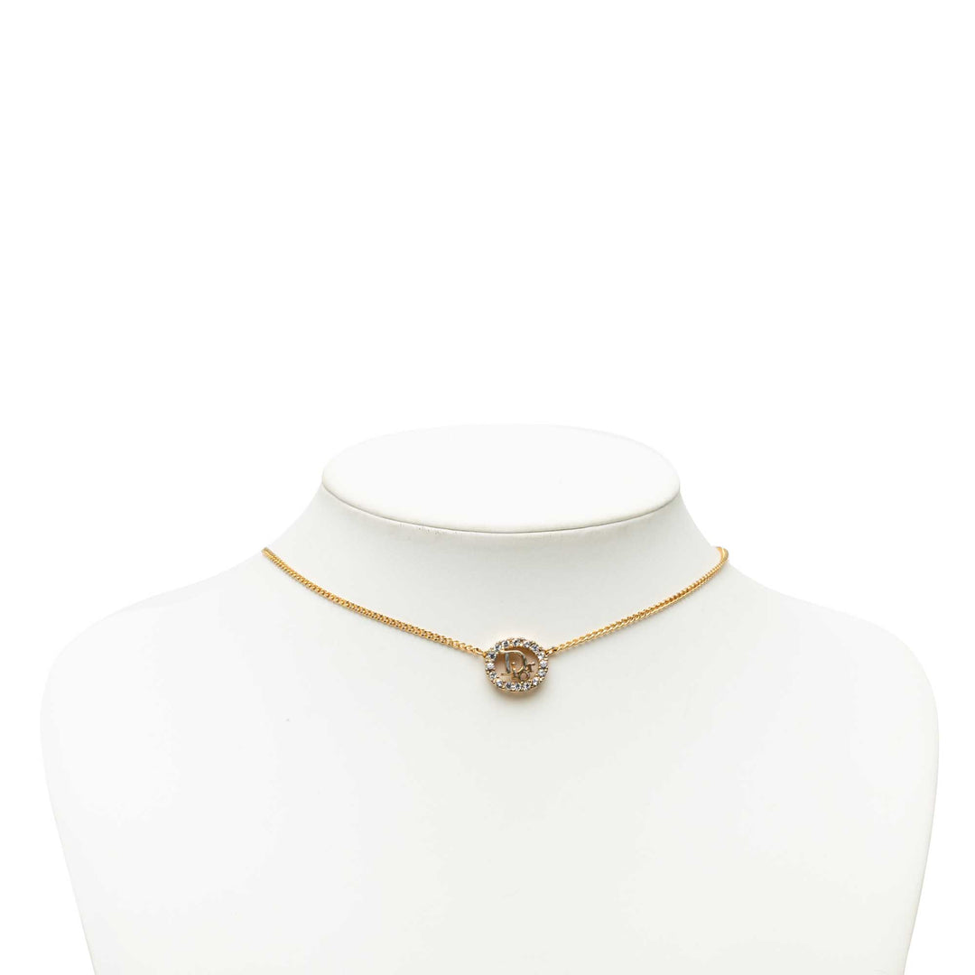 plaqué Strass CD Logo Pendant Collier Doré