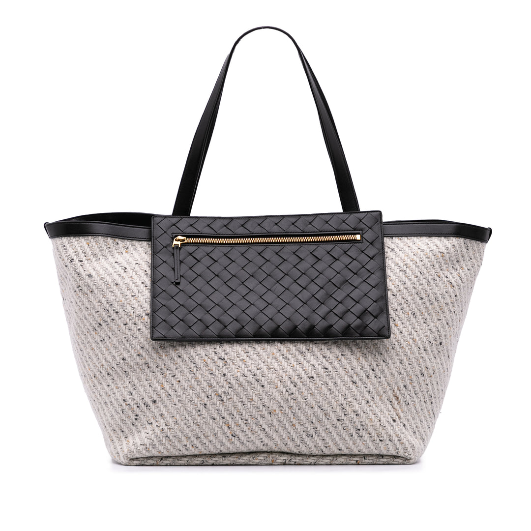 Large Wool and Calfskin Flip Flap Tote Gray - Gaby Paris