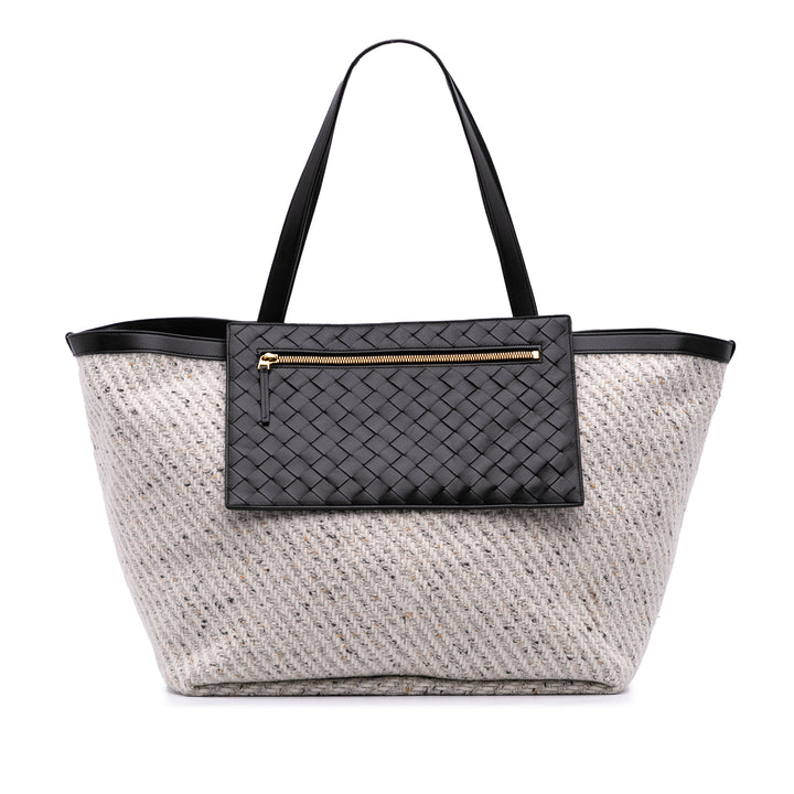 Large Wool and Calfskin Flip Flap Tote Gray - Gaby Paris