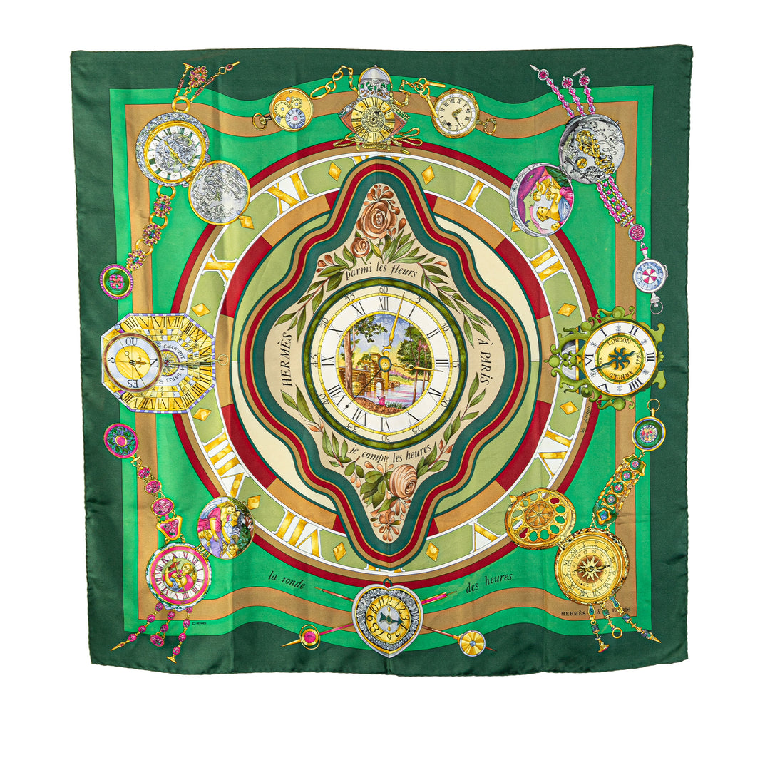 Parmi les Fleurs Je Compte les Heures Silk Scarf Green - Gaby Paris