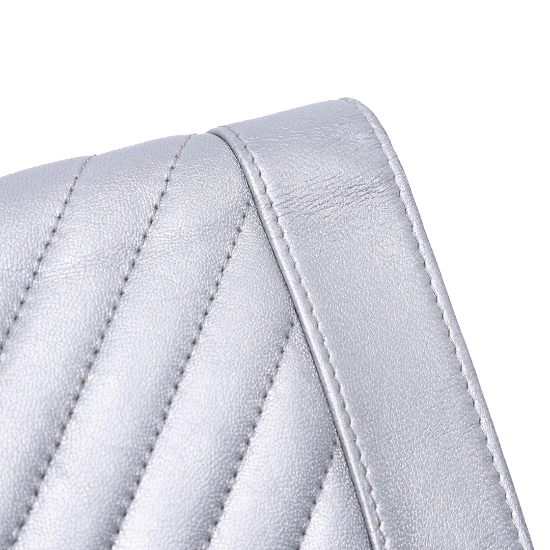 Chevron Quilted Metallic Lambskin Mademoiselle Wallet On Chain Silver - Gaby Paris