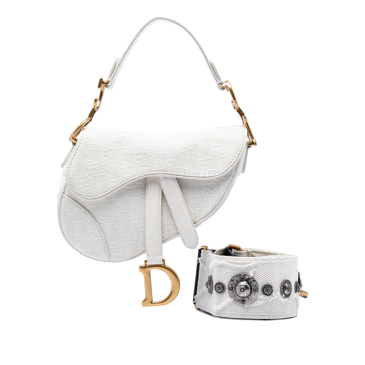 Dior Mini Oblique brodé Toile Saddle Sac