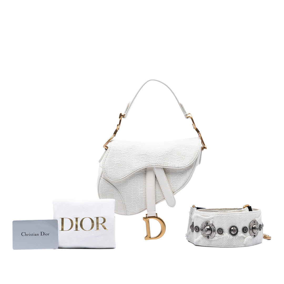 Dior Mini Oblique brodé Toile Saddle Sac