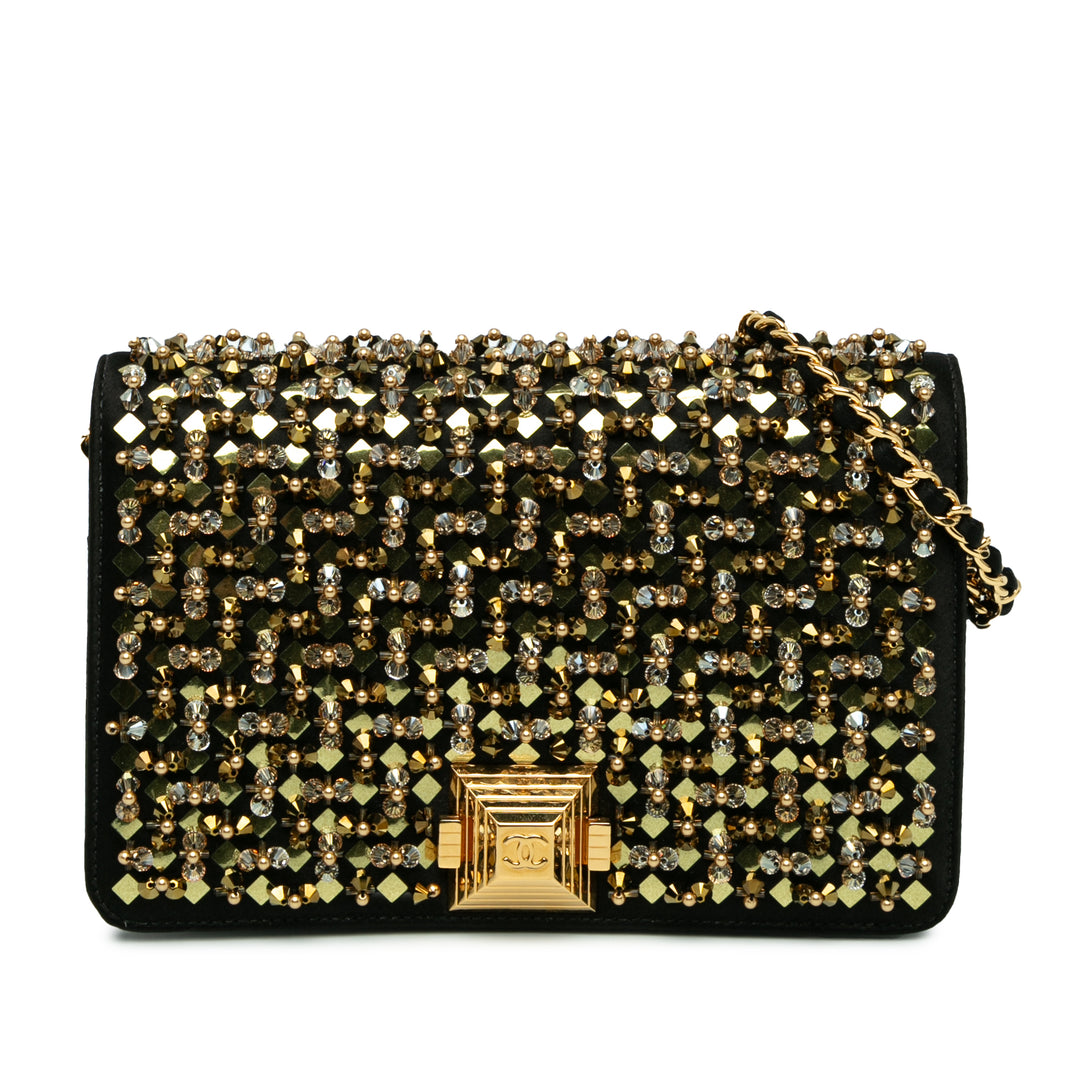 Embellished Satin Pyramid Wallet On Chain Black - Gaby Paris