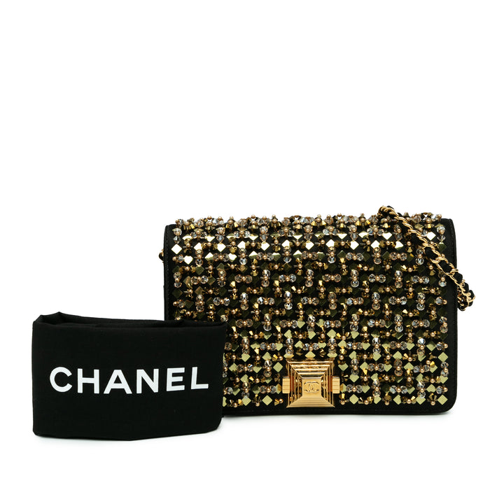 Embellished Satin Pyramid Wallet On Chain Black - Gaby Paris