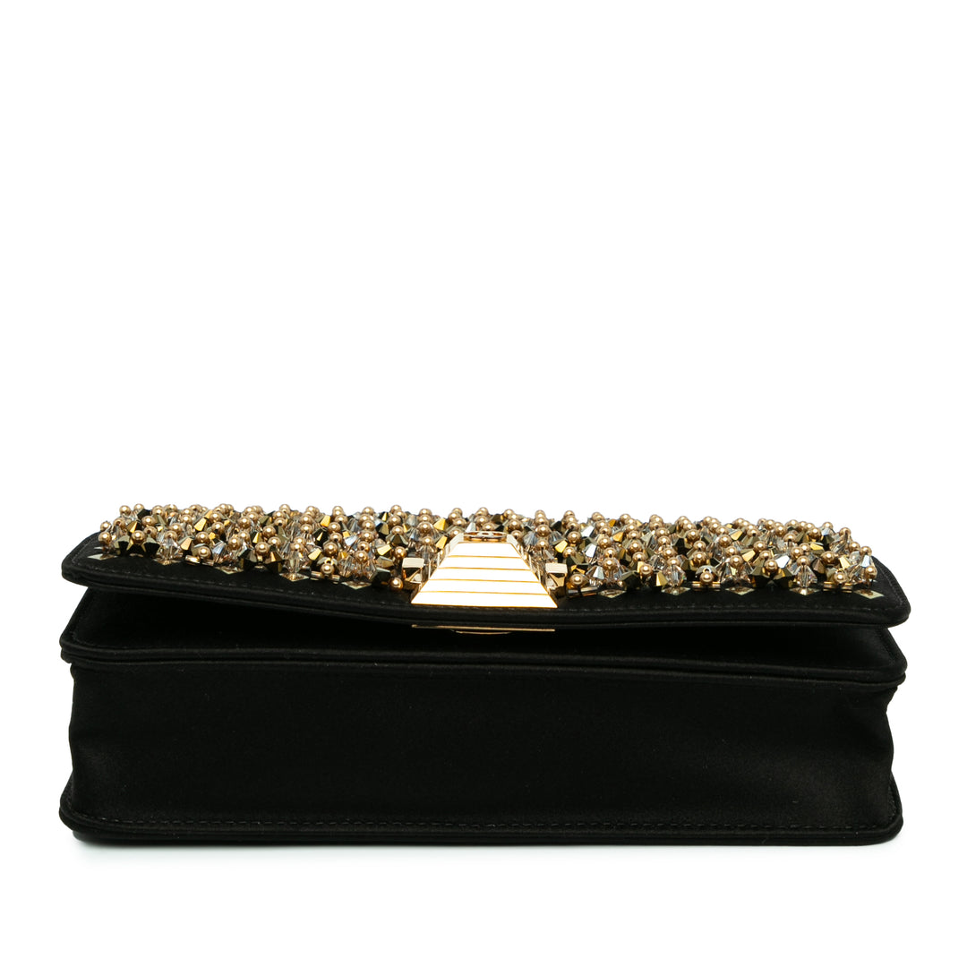 Embellished Satin Pyramid Wallet On Chain Black - Gaby Paris