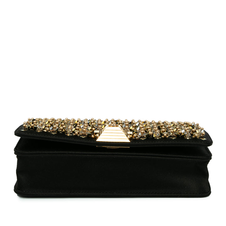 Embellished Satin Pyramid Wallet On Chain Black - Gaby Paris