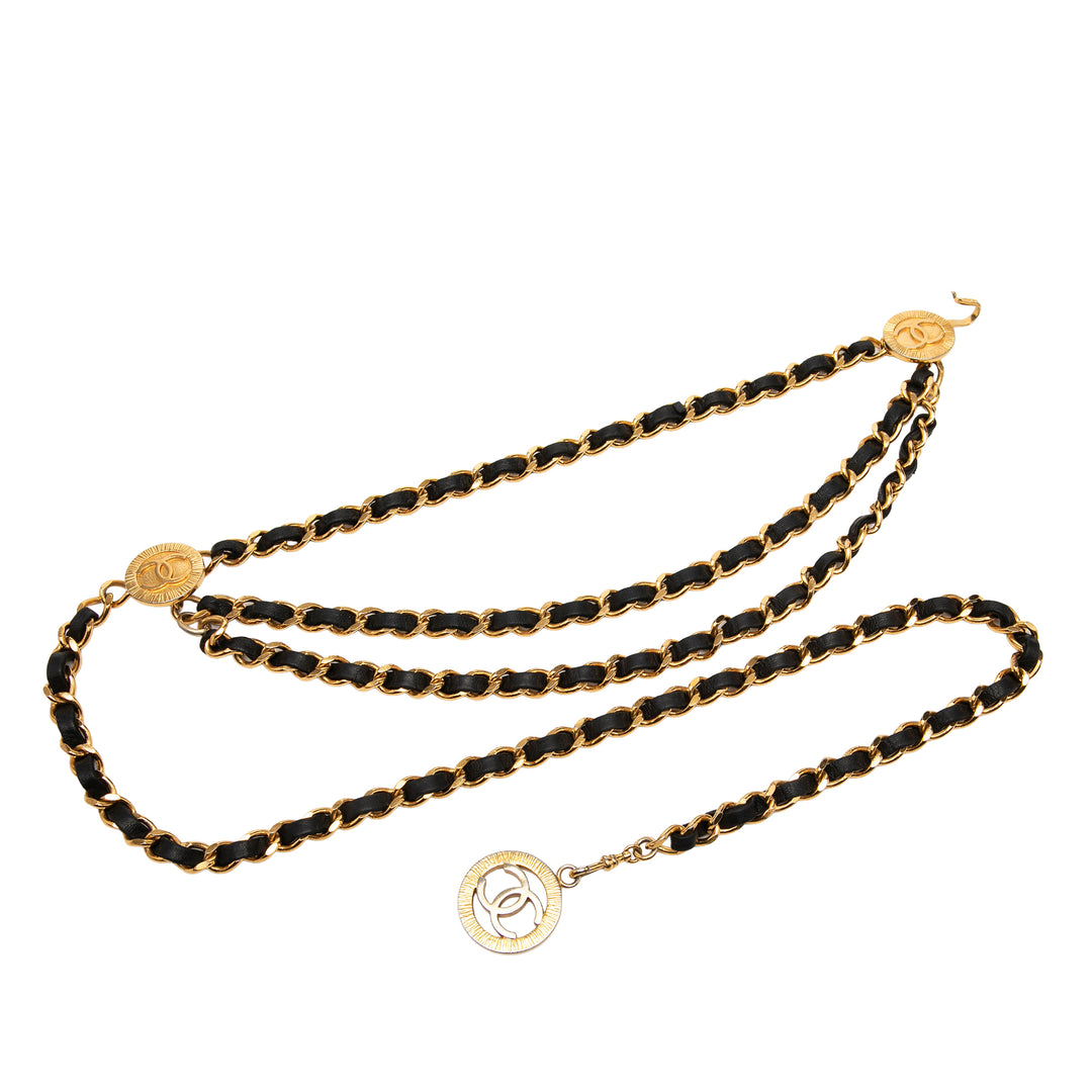 Chanel CC plaqué Cuir Woven Medallion Triple Chain Belt