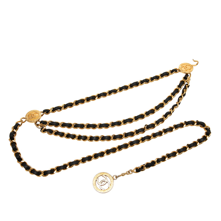 Chanel CC plaqué Cuir Woven Medallion Triple Chain Belt