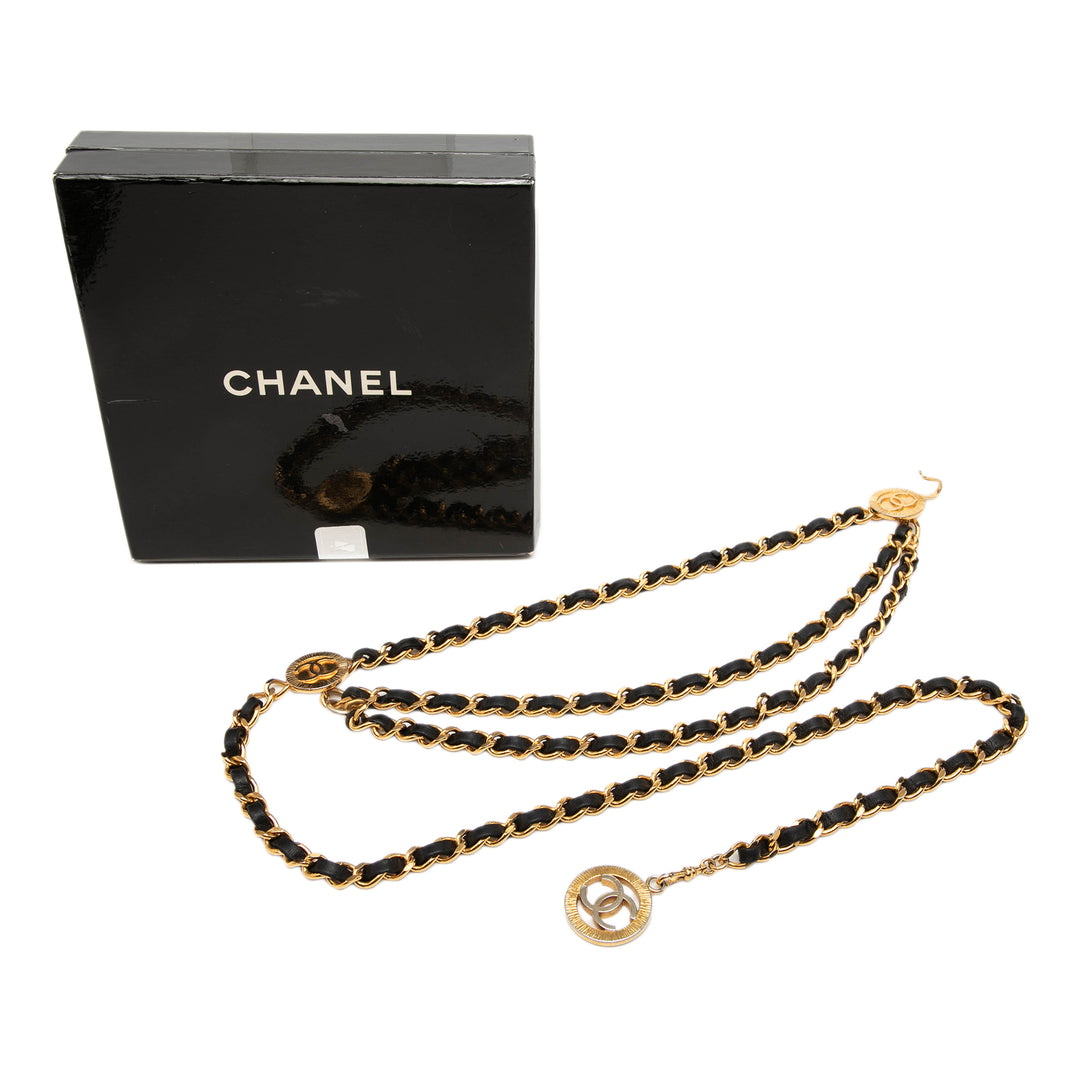 Chanel CC plaqué Cuir Woven Medallion Triple Chain Belt