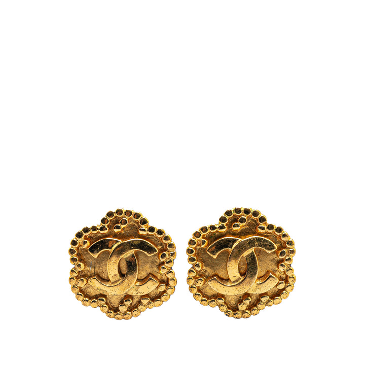 Gold Plated CC Flower Clip On Earrings Gold - Gaby Paris