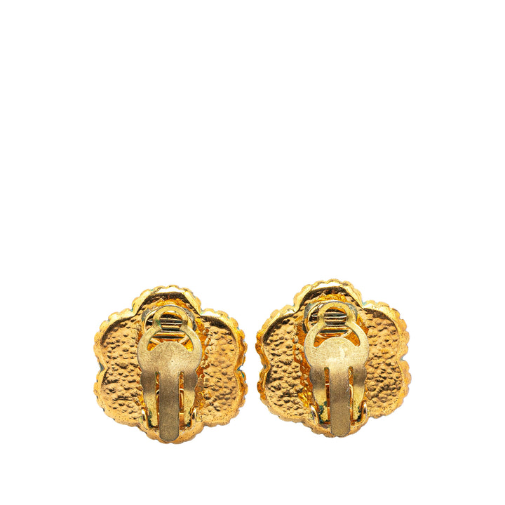 Gold Plated CC Flower Clip On Earrings Gold - Gaby Paris