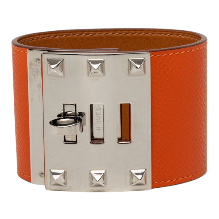 Hermès Bracelet Palladium Kelly Extreme Dog Epsom plaqué palladium Orange – vue principale – GABY PARIS