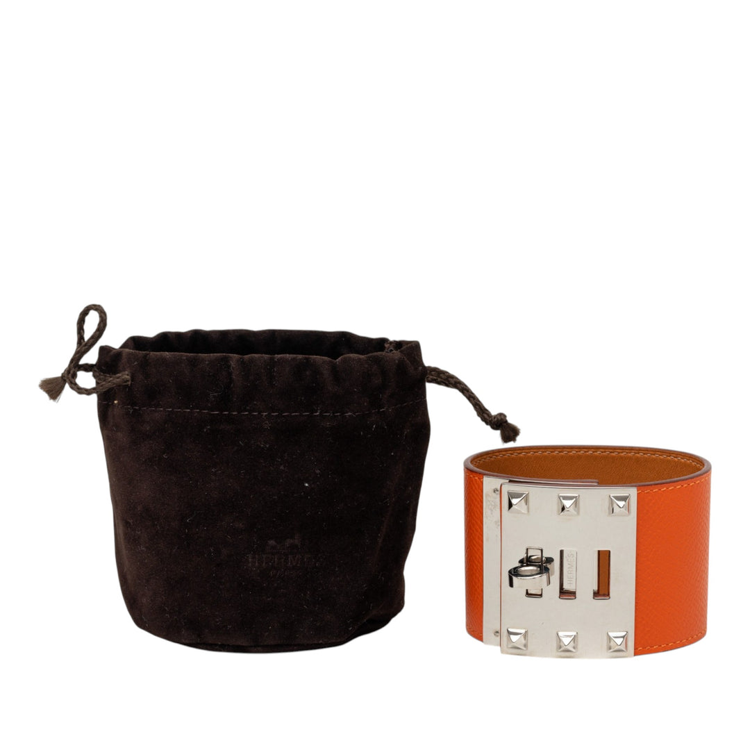 Hermès Bracelet Palladium Kelly Extreme Dog Epsom plaqué palladium Orange – vue 7 – GABY PARIS