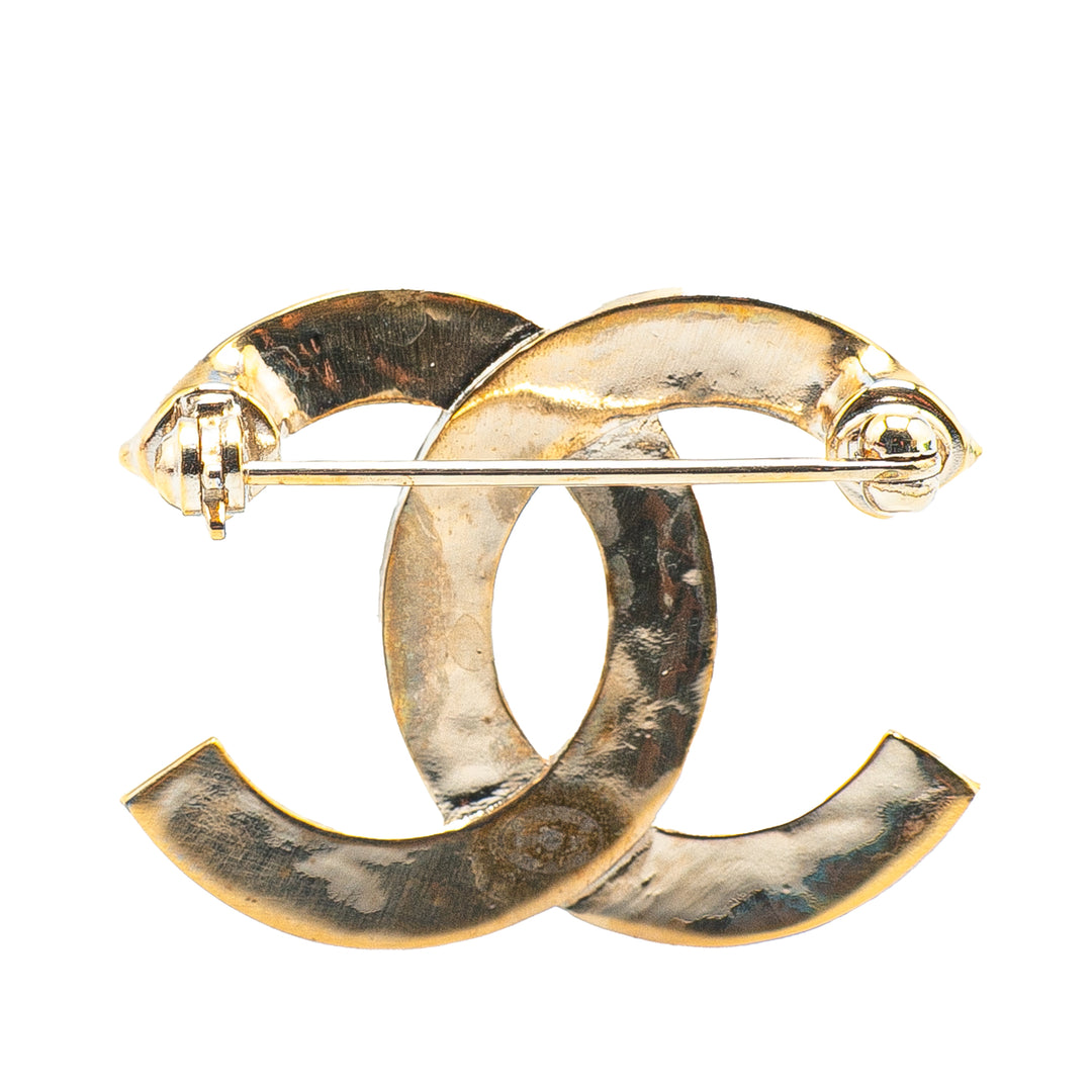 Gold Plated Rhinestone CC Quilted Brooch Gold - Gaby Paris