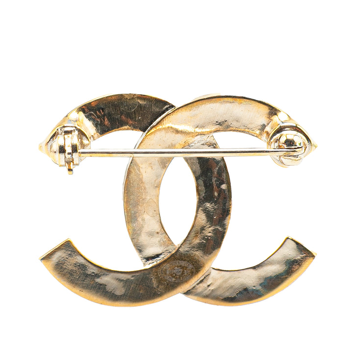 Gold Plated Rhinestone CC Quilted Brooch Gold - Gaby Paris